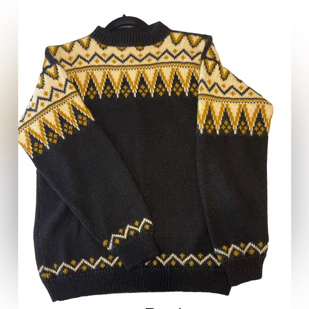 VTG Handmade in Norway Lulle Otterstad Nordic Wool Sweater -Black, Cream, Gold